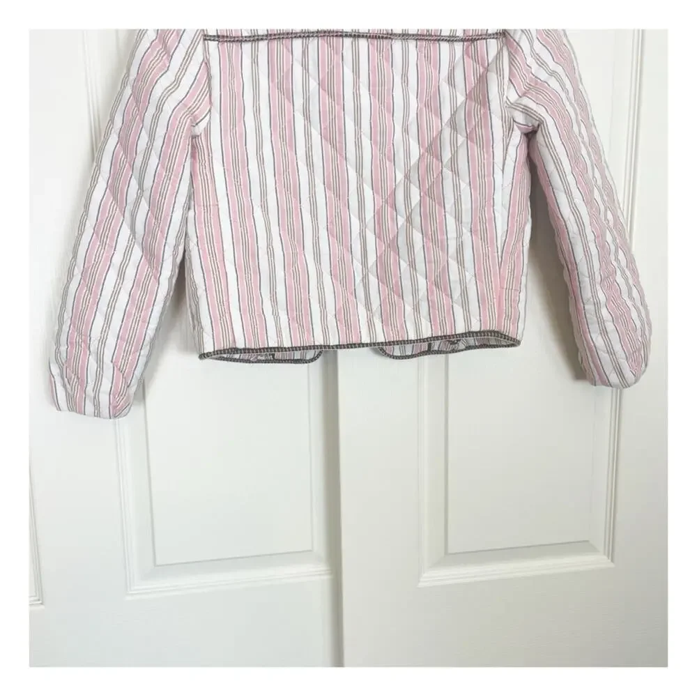 Boden Striped Embroidered Quilted Jacket Beaded Pink Crop Length Sz XS - Picture 10 of 13